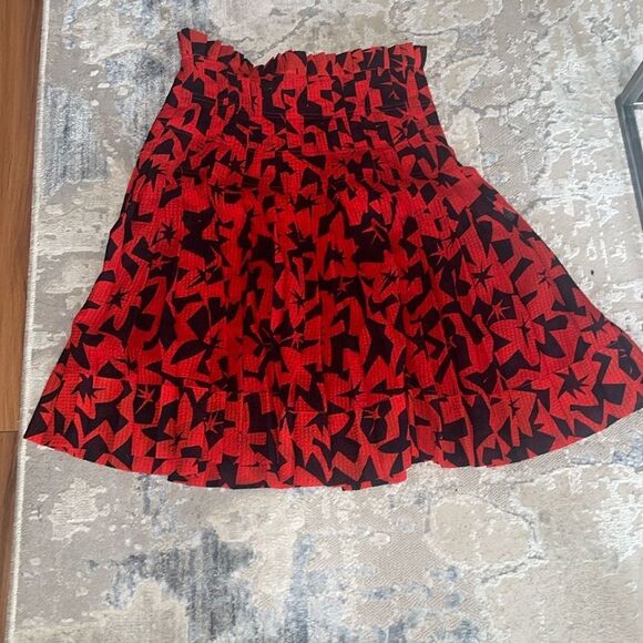 Jil Sander Red and Black Ruffled Mini Skirt - Picture 1 of 4